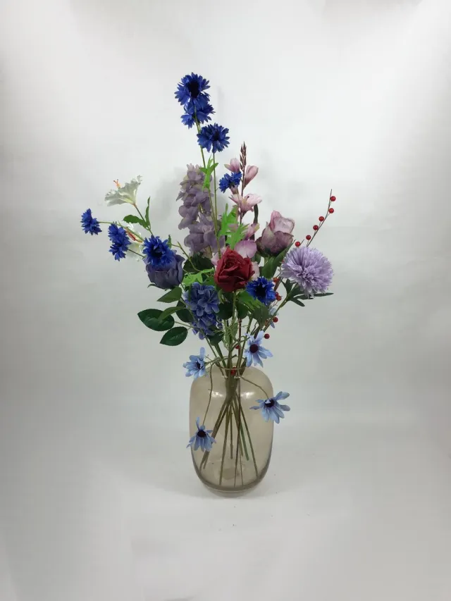 The Bloomistic Company The Bloomistic® – Zijden Boeket – 70-80 cm hoog – Kunstbloemen – voor haar – nepbloemen – housewarming cadeau – decoratie – decoratie woonkamer blauw, paars, rood