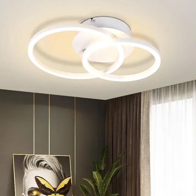 Glitzerlife Plafondlamp - Moderne Led Ringplafondlamp - Draaibare Dubbele Ring - Warmwit - Metaal Kunststof - 24W Ø34,3cm - Wit