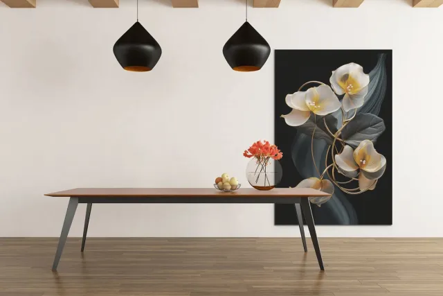 Trendex Global Canvas Schilderij - Bloemen - Wit - Geel - Wanddecoratie - 120x80x2 cm