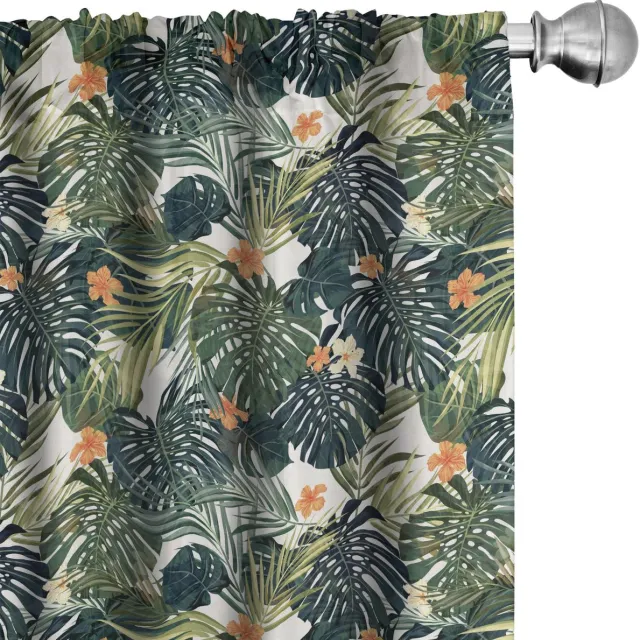 ABAKUHAUS Bloemen gordijnen – Tropische bladeren – 75x175 cm – groen/wit