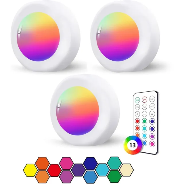 ibettertec LED Kastverlichting 3 Stuks - RGB 16 Kleuren - Draadloos - Afstandsbediening - Wit Wit- 3 stuks