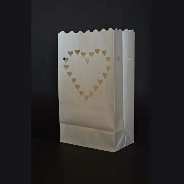 Volanterna 10 x Candle bag Groot Hart, windlicht, papieren kaars houder, lichtzak, candlebag, candlebags, sfeerlicht, bedrukt, logo, foto. No22 wit