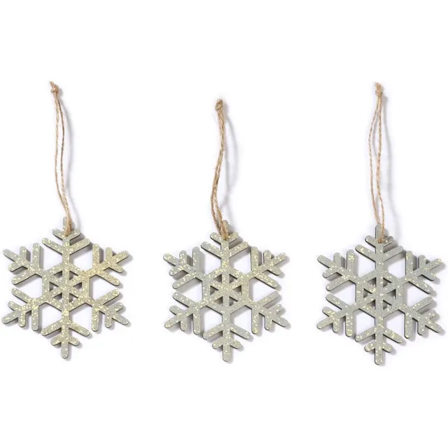 Inge Glas Inge-Glas - sneeuwvlokken kersthangers - 6x stukjs - hout - 7 cm - kerstboom ornamenten - kerstversieringen Zilver