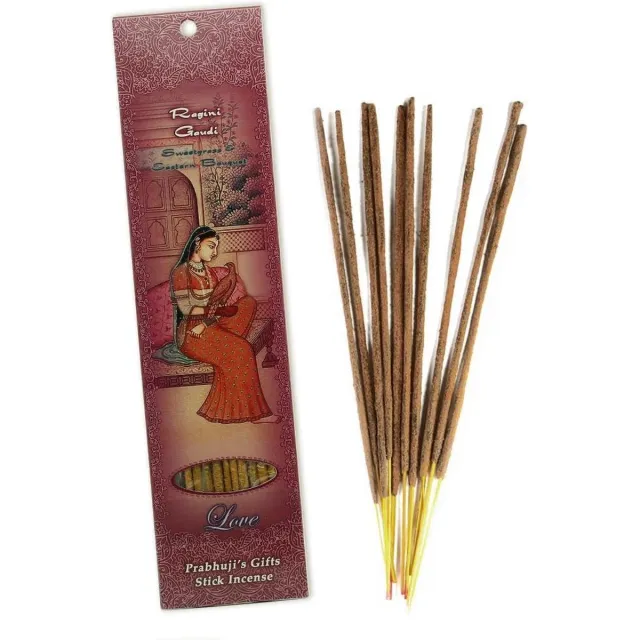 Prabhuji's Gifts Wierooksticks, handgerold, 'Ragini Gaudi' met veenreukgras en oosters boeket, 20 sticks