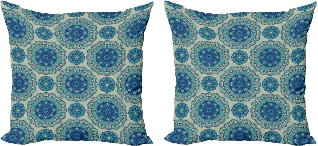 ABAKUHAUS Mandala Decoratieve Kussenhoes, Set van 2, Bloemenornamenten, Modern Accent, Dubbelzijdige Digitale Print, 50x50 cm, Multicolor Meerkleurig