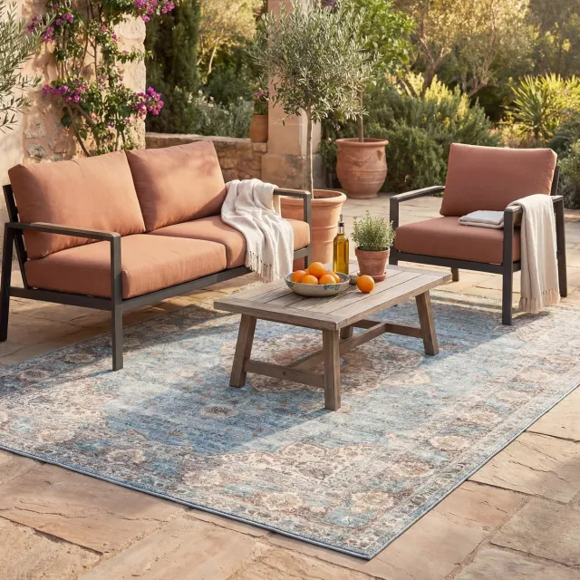 Fraai Binnen- en buitenkleed - Kairo Medaillon Lichtblauw/Creme - 80x150cm