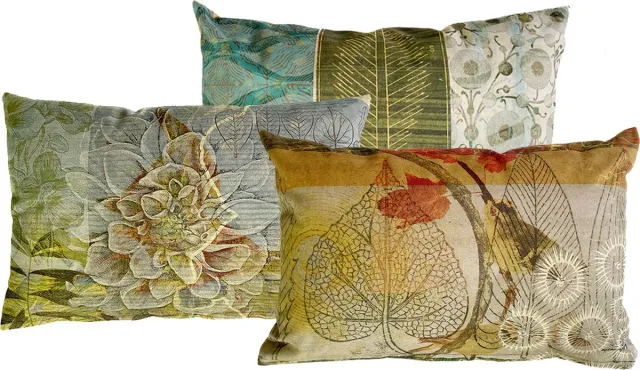 NIN-NIT Nature Art kussenset -3 kussens - sierkussens met natuurprint - bloemen - bladeren - velvet - bruin - oranje - geel - blauw - groen - beige - wit - oker - rood - multicolor - 40x60 cm groen, oranje, geel, blauw, paars, lila, roze, lichtblauw, rood, lichtgroen