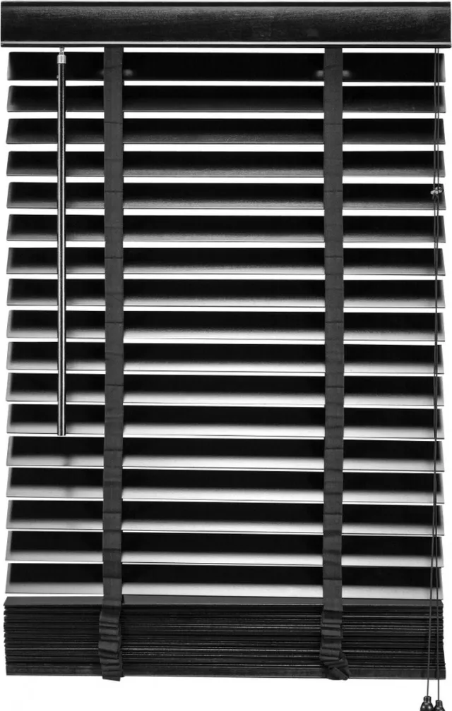 Woonexpress Houten Jaloezie Zwart - 60x180 cm (BxH) - Raamdecoratie - Lamelbreedte 50 mm - inc. Bedieningskoord en Draaistang - Eenvoudig op maat maken en monteren