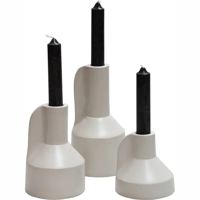 Vase The World Kandelaars / vaasjes Alota | Beige - Ivory | Set van 3 | Ø9 x H17/13/9 cm