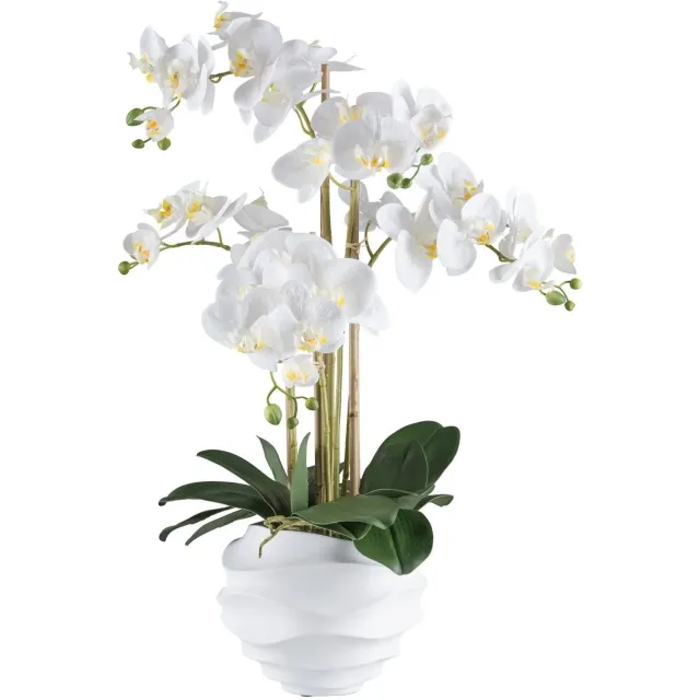Kopu Kunstorchidee 70 cm - Wit - 5 takken - Witte pot - Phalaenopsis