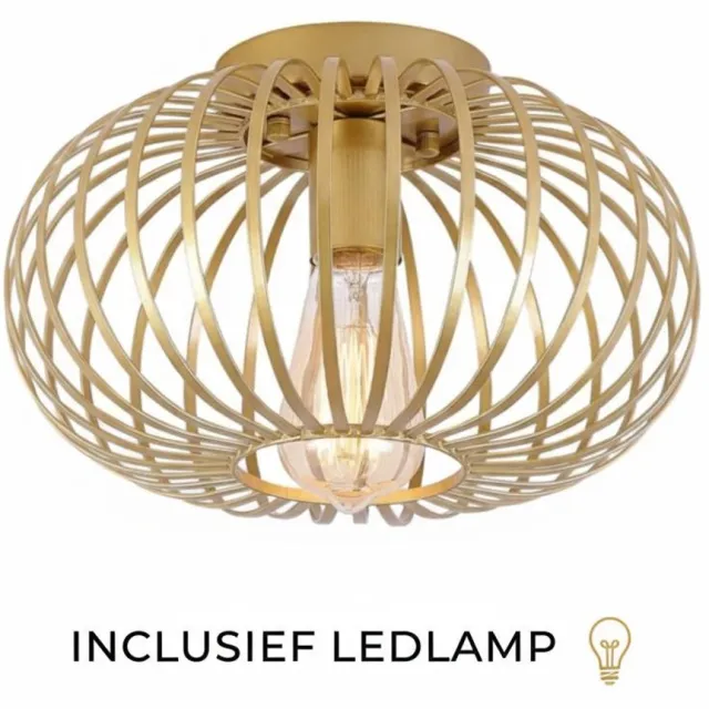 Mogi Products Plafondlamp –Inclusief Lichtbron–Ø 38cm–Plafonnière – Metaal – Industrieel-Goud Kleur-Plafondlampen