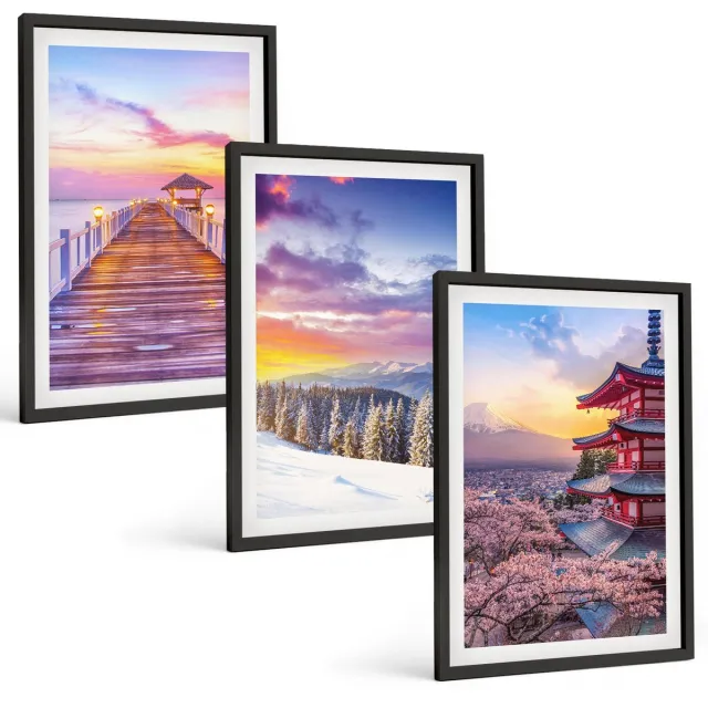 Coloray 3-Delige Schilderij Set - Romantische Landschappen Met Schilderachtige Luchten - 40 x 60 cm - Decoratieve Muurdecoratie - Slaapkamer - Moderne Wanddecoratie Zwarte lijst