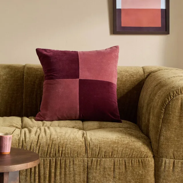 NOUS Living Amber vierkante geruite sierkussenhoes 45x45 cm - bordeaux/roze burgundy/roze