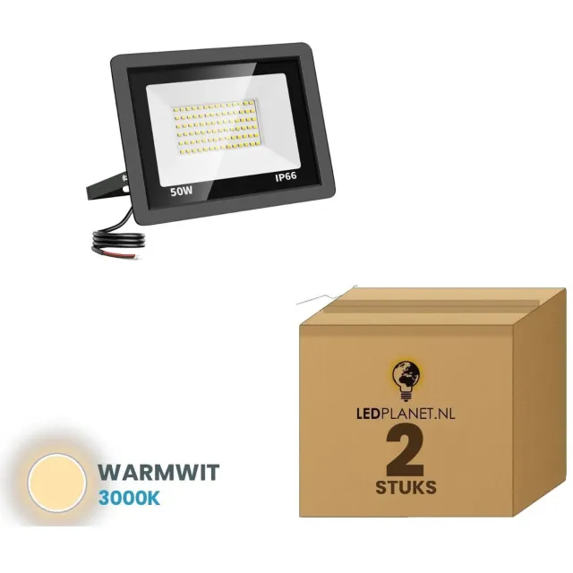 Tsong LED schijnwerper 50W - 2 stuks - Warmwit 3000K - 4.500 lm - 120° breedstraler - IP66