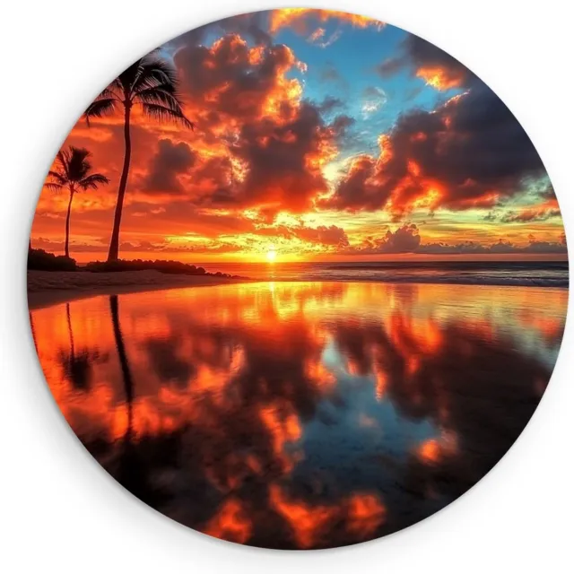 Saammp Muurcirkel Hout - Tropisch strand - Zee met zonsondergang - Palmbomen - Ø 30 - Wandcirkel - Wanddecoratie Cirkel - muurdecoratie Woonkamer - Slaapkamer decoratie - Rond Schilderij