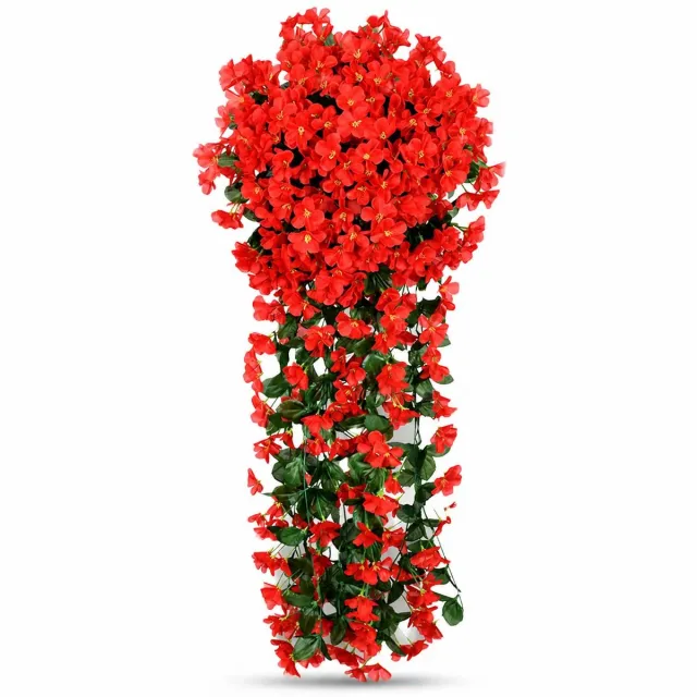 VHV Kunstplant hangend - Kunstbloemen - Kunstplanten voor binnen en buiten - UV-bestendige nepbloemen - Nepplanten voor bruiloft balkon tuin decoratie 90CM - 2 stuks Rood