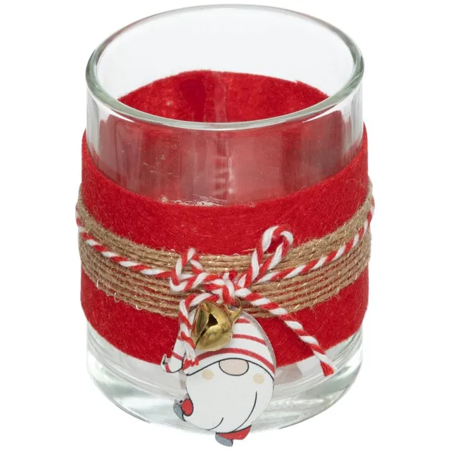 Feeric lights & Christmas Photophore de Noël gnome en verre et feutrine H. 8 cm Rouge