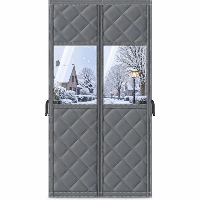 Lifhelpe Magnetisch Thermogordijn Deur 90 × 210 cm – Isolerend Deurgordijn tegen Kou – 160g Katoenvulling – Magnetische Sluiting met Kijkvenster – Grij Grijs