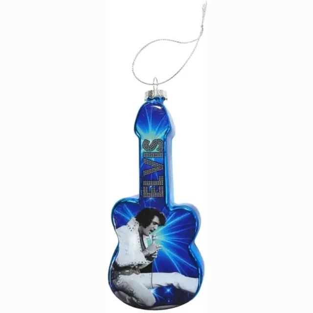 Elvis Presley Kerstornament Glas – Gitaar Blauw 1970's Live