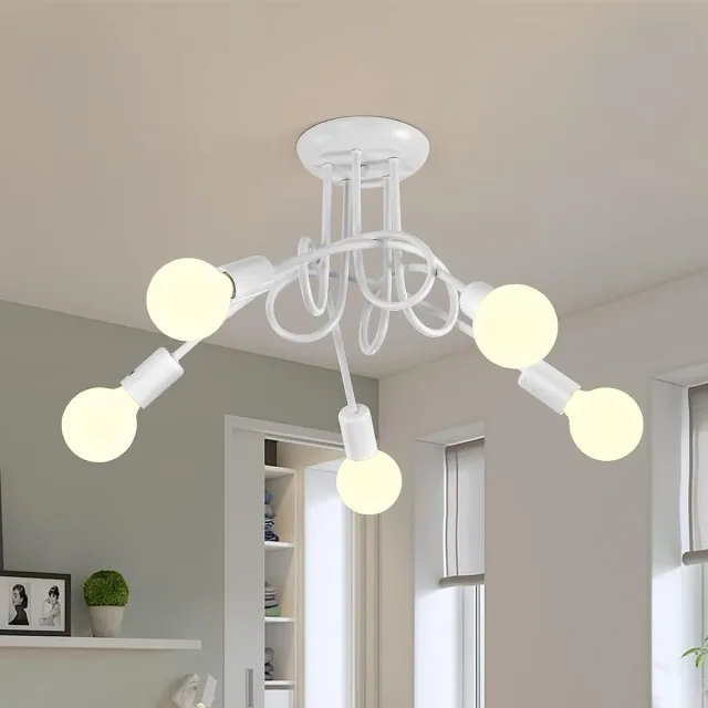 Haobosic Industriële Vintage Plafondlamp 5-Lichts - Moderne IJzeren Hanglamp voor Woonkamer/Slaapkamer/Keuken - E27 Max 60W - Wit (Zonder Lampen) White