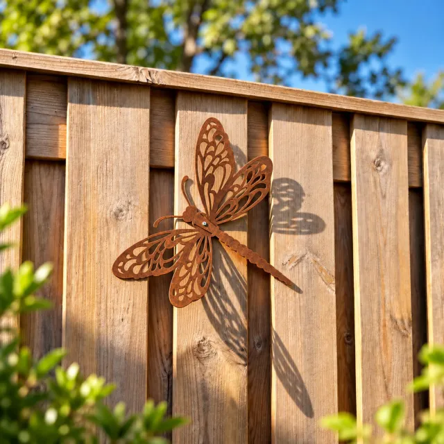 Weterings Store Cortenstaal Libelle Wanddecoratie L (30 cm) – Tuindecoratie van Metaal – Roestkleurige Dragonfly – Weerbestendig Buiten Ornament Libelle L