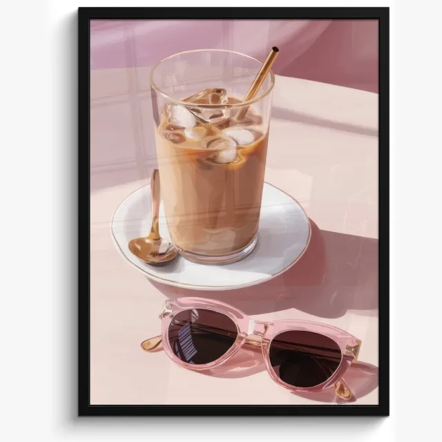 FrameYourWall Poster in lijst - Fotolijst 50x70 cm - Posters - Ijskoffie - Zonnebril - Goud - Posterlijst zwart - Decoratie - Wanddecoratie woonkamer - Muurdecoratie slaapkamer