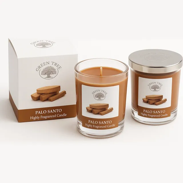 Arowell Set van 2 Palo Santo Geurkaarsen – 200 g per kaars (Ø 7 × H 10 cm) – 42 uur brandtijd – Luxe sfeerkaars in glas Bruin