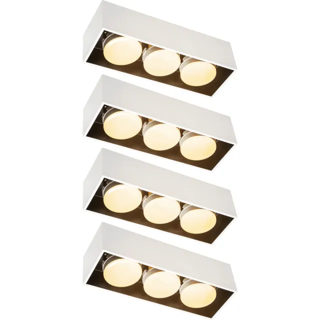 LED's light by Shada Cube Plafondlamp met 3 lichtpunten - Draaibaar licht - Staal - 30 x 8 cm - GX53 - Wit - 4PACK - Plafonniere - Plafonnieres - Plafoniere slaapkamer - Plafondlampen - Badkamerlamp - Plafond lamp
