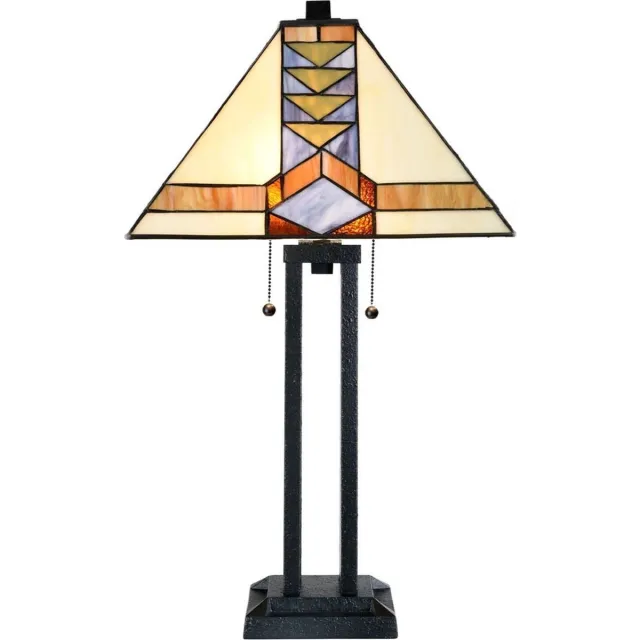 Coloured by Art Tiffany Tafellamp Piramide Architect - Art Deco Trade Lichtblauw