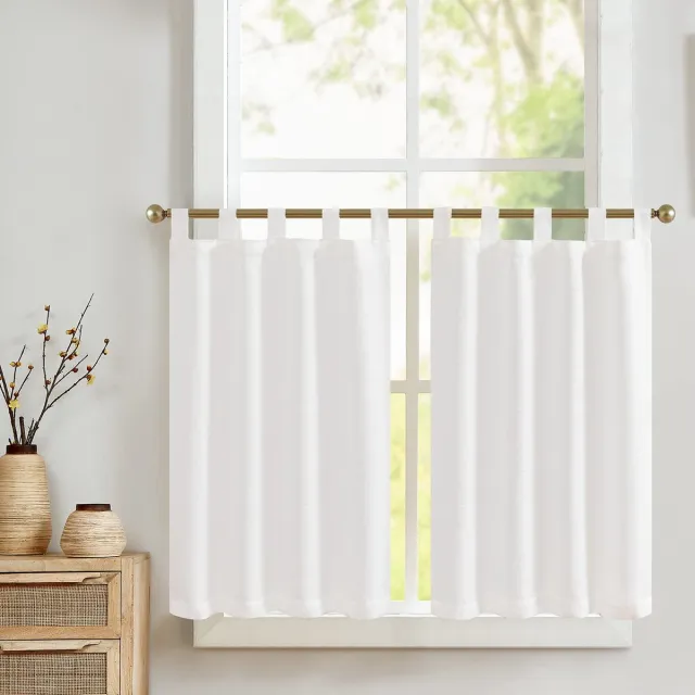 Ibenzoa Set van Twee Halve Transparante Witte Sjaals met Gordijnlussen – Perfect voor Woonkamer en Keuken zuiver wit