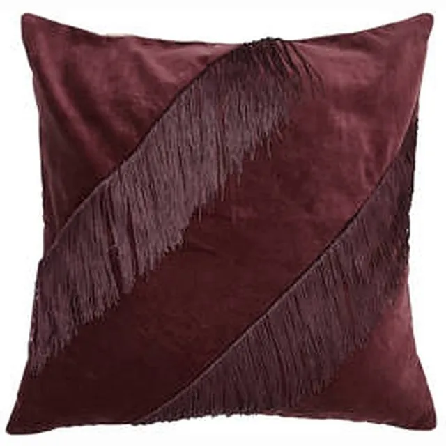 DGM OWN sierkussen Fluweel en Franje - Donkerrood/paars (50x50 cm)