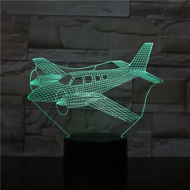 MC Living 3D Led Lamp Met Gravering - RGB 7 Kleuren - Vliegtuig