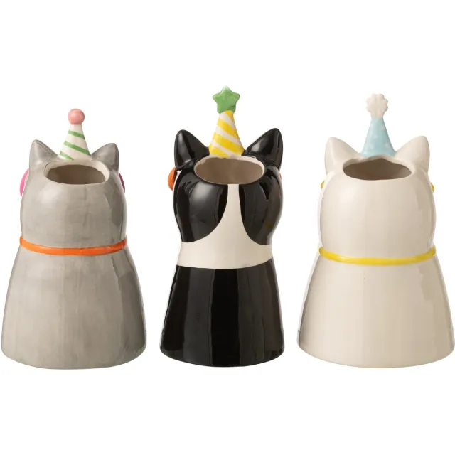 J-Line vaas Kat Bril - keramiek - mix - large - doos van 3 Multi