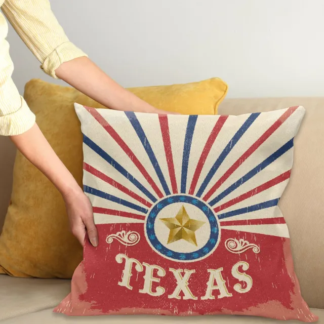 ABAKUHAUS Texas Sierkussenhoes, Texas Vintage Western Cowboy Stijl Sunburst en Ster met Grunge Effecten, Decoratieve Vierkante Sierkussenhoes, 45 x 45 cm, Marineblauw Blauw