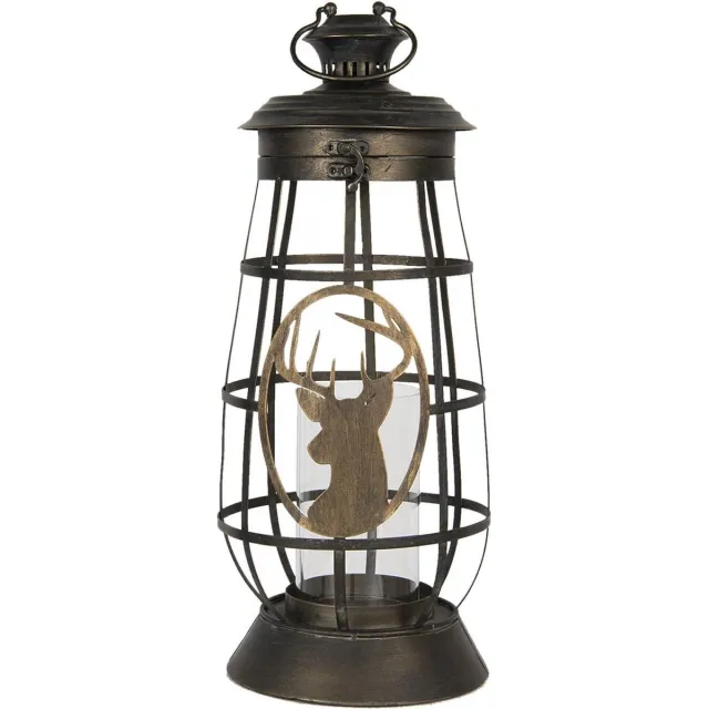 Clayre & Eef Windlicht 18x18x50 cm Bruin Metaal Glas Rond Kaarsenhouder Sfeerverlichting