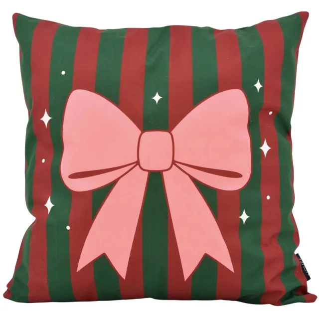 NOVÉE Candy Bow Christmas Kussenhoes | 45x45 cm | Katoen/Polyester rood/roze/groen