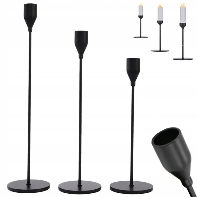 Rozz Glamour Metal Kaarsenstandaard Set 3 Stuks - Decoratieve Tafeldecoratie Zwart