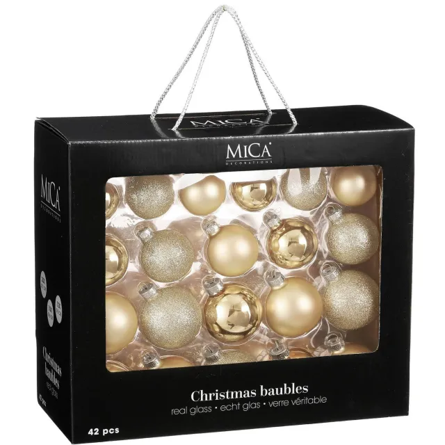 Mica Decorations Kerstballen glas champagne - 42 stuks (ø7 cm)