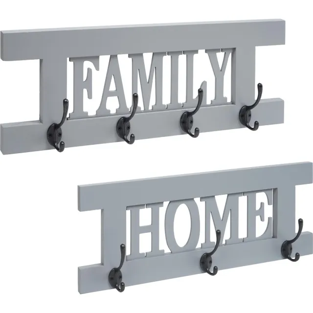 MCW 2-delige wandkapstokset MCW-C60 Home+Family kapstokpaneel, shabby look vintage ~ grijs-blauw