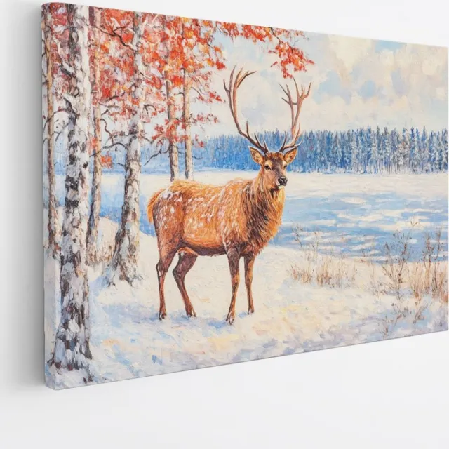Saammp Canvas Schilderij - Abstract Hert -Winter - Natuur - Dieren - 40x30 - Foto op canvas - Wanddecoratie - Muurdecoratie Woonkamer - Slaapkamer decoratie - Canvas Print Multicolor