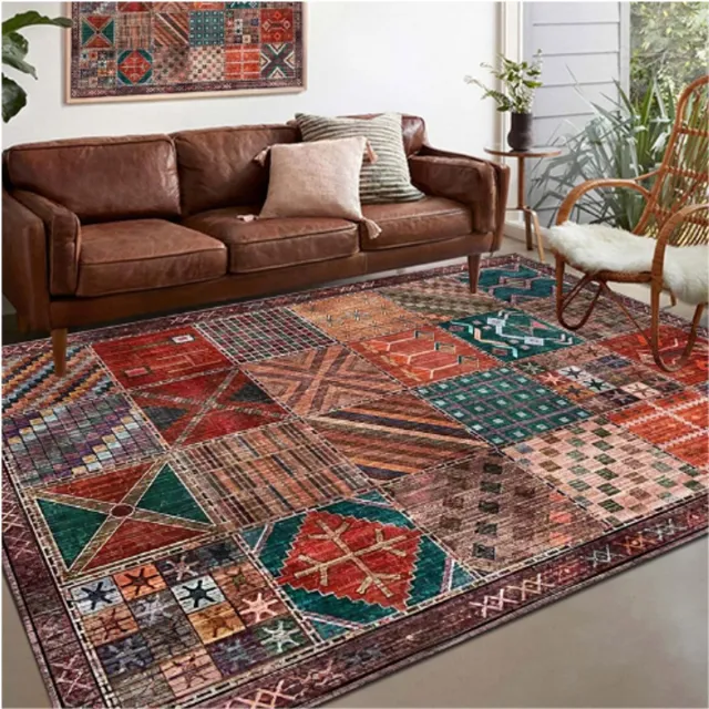 Rug-QJDDUP Vloerkleden Woonkamer Groot , Zacht Laagpolig Tapijt Slaapkamer, Vintage Traditioneel Patchwork Veelkleurige rood, bruin, donkergroen, oranje, blauw, geel