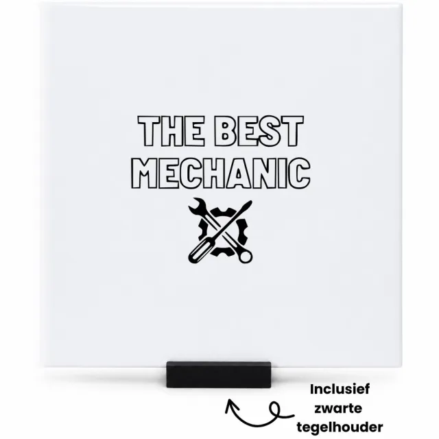 Hacebo De beste monteur tegeltje met tegelhouder - Automonteur - Familie vrienden collega - tegeltjes met tekst - Cadeau - spreuktegels - 15x15 CM Wit