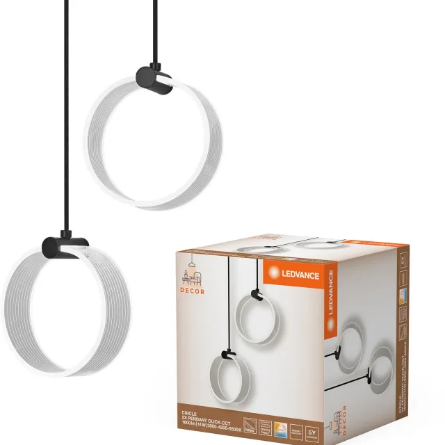 LEDVANCE Decor Circle 2XHanglamp PL 14W Click CCT Zwart