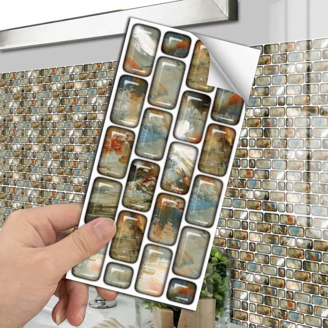 Cosensi Tegelstickers voor Woonkamer, Keuken, Badkamer - Muursticker Set van 10 - Schil en Plak - Glas Mozaïek Effect - 20x10 cm Any