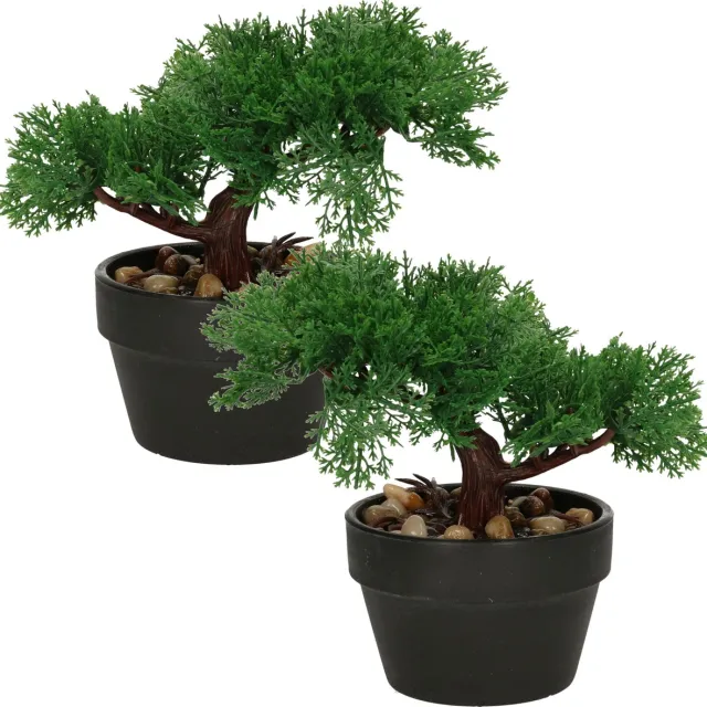 H&S Collection Kunstplant Bonsai boompje in pot - 2x - Type Moss - Japans decoratie - 19 x 13 x 15 cm Groen