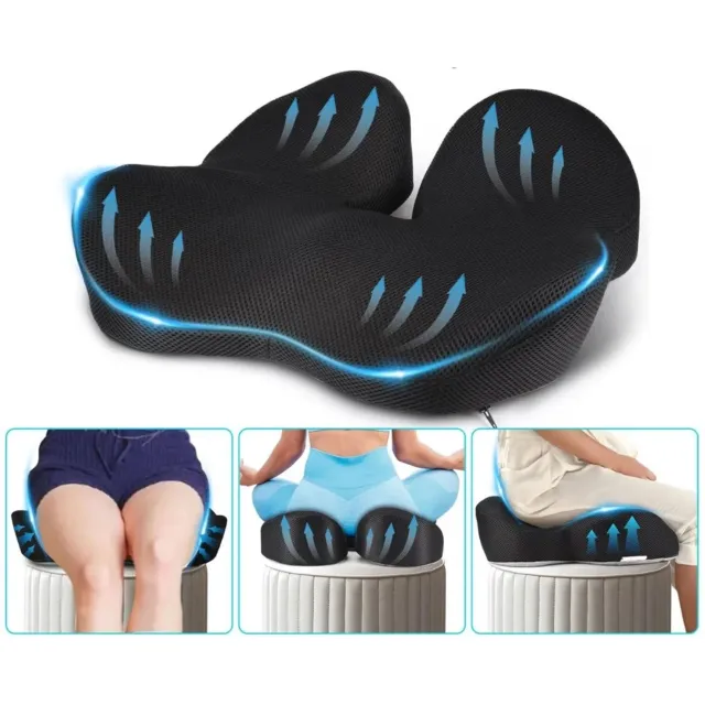 Heidat zitkussen - Orthopedisch en ergonomisch - Geschikt voor bureaustoel en autostoel - Traagschuim – 46 × 40 × 12 cm – Memory Foam – Stuitkussen met U-Vorm – Wasbare Hoes – Antislip – Zwart