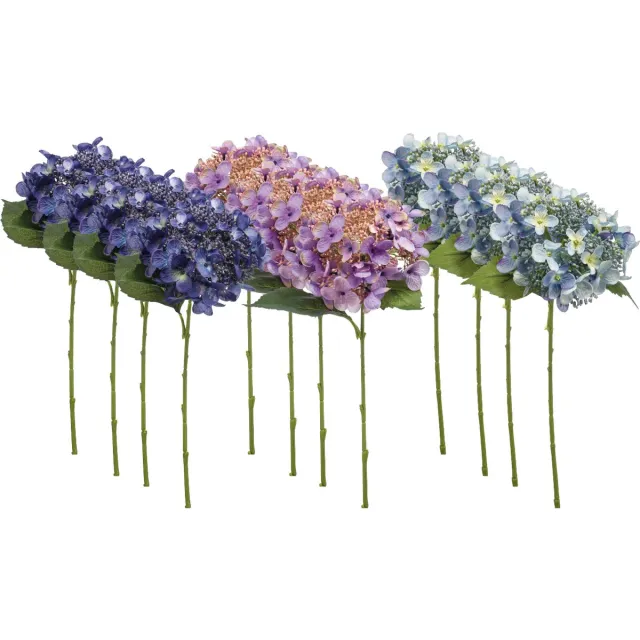 Emerald Kunstbloem Hortensia 50cm Blauw - Set van 12 - Kunstplant voor binnen Donkerblauw, Paars & Lichtblauw - Set van 12