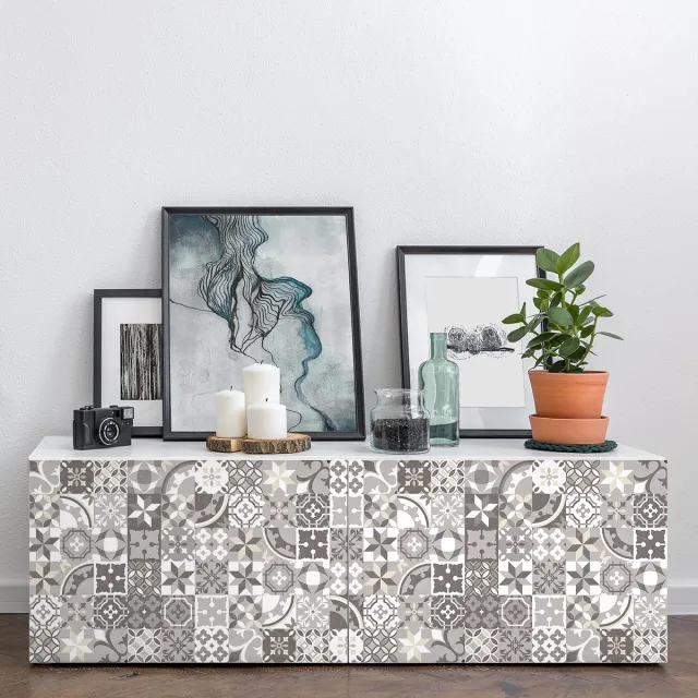 Ambiance Sticker Decoratieve meubelstickers - 60 authentieke meubelstickers met cementtegelmotief van VARMA - 60 stickers 10x10cm Multi color