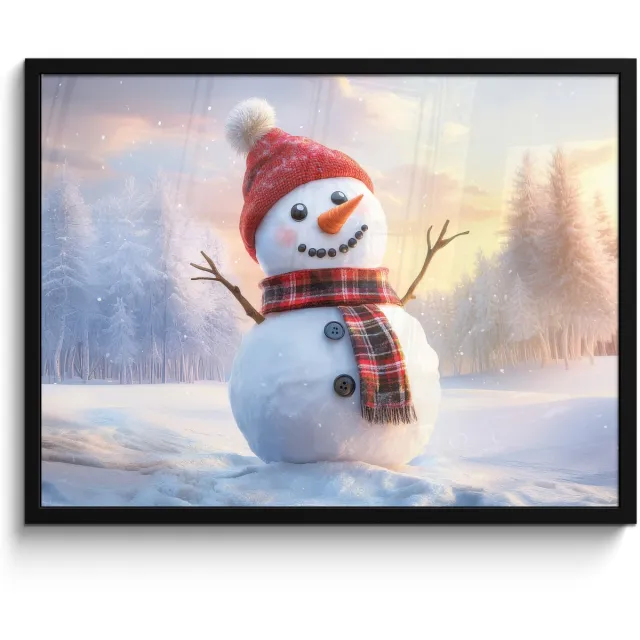 FrameYourWall Poster in lijst - Fotolijst 80x60 cm - Posters - Sneeuwpop - Zonsondergang - Wit - Posterlijst zwart - Decoratie - Wanddecoratie woonkamer - Muurdecoratie slaapkamer
