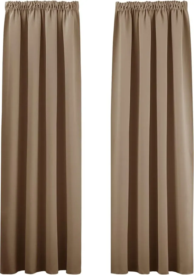 Pony Dance Slaapkamergordijnen, gordijnen met plooiband, ondoorzichtig, thermogordijn tegen kou, verduisteringsgordijnen voor rails, 2 stuks, H 220 x B 140 cm, cappuccino